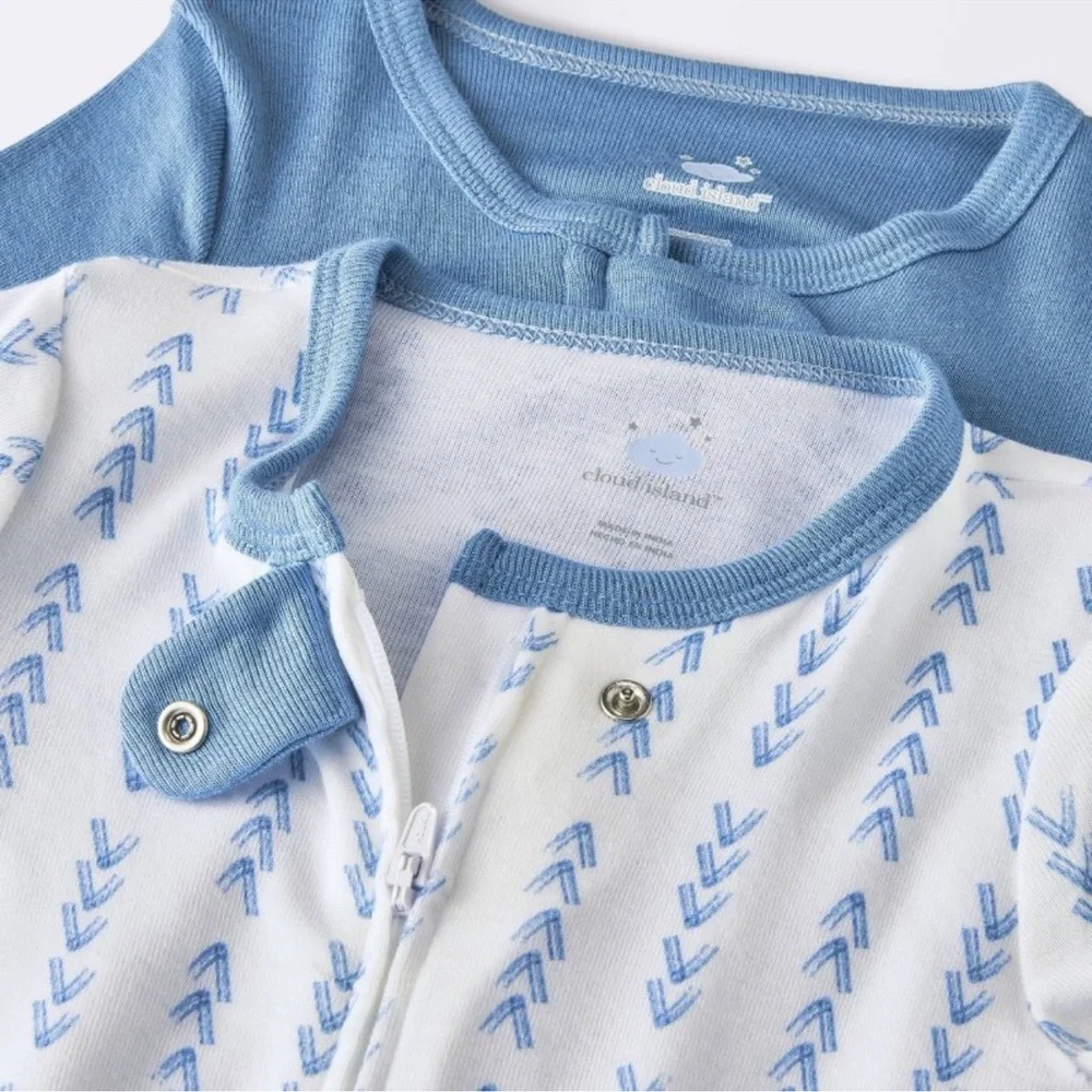 Cloud Island Blue and White Baby Sleepers